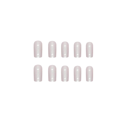 Press on Nails Medium Square Fake Nails Chrome Acrylic Nails Glossy Glue on Nails White Aurora Squoval Artificial Nails Pearl Flash Stick on False Nails with Design 24 Pcs